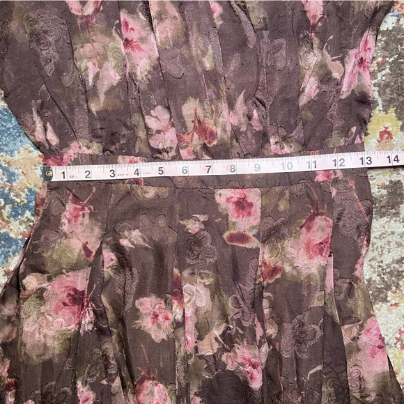 En Saison Jordan Ruffled Mini Dress A-Line Floral Long Sleeve Small Dark Brown - Picture 5 of 8